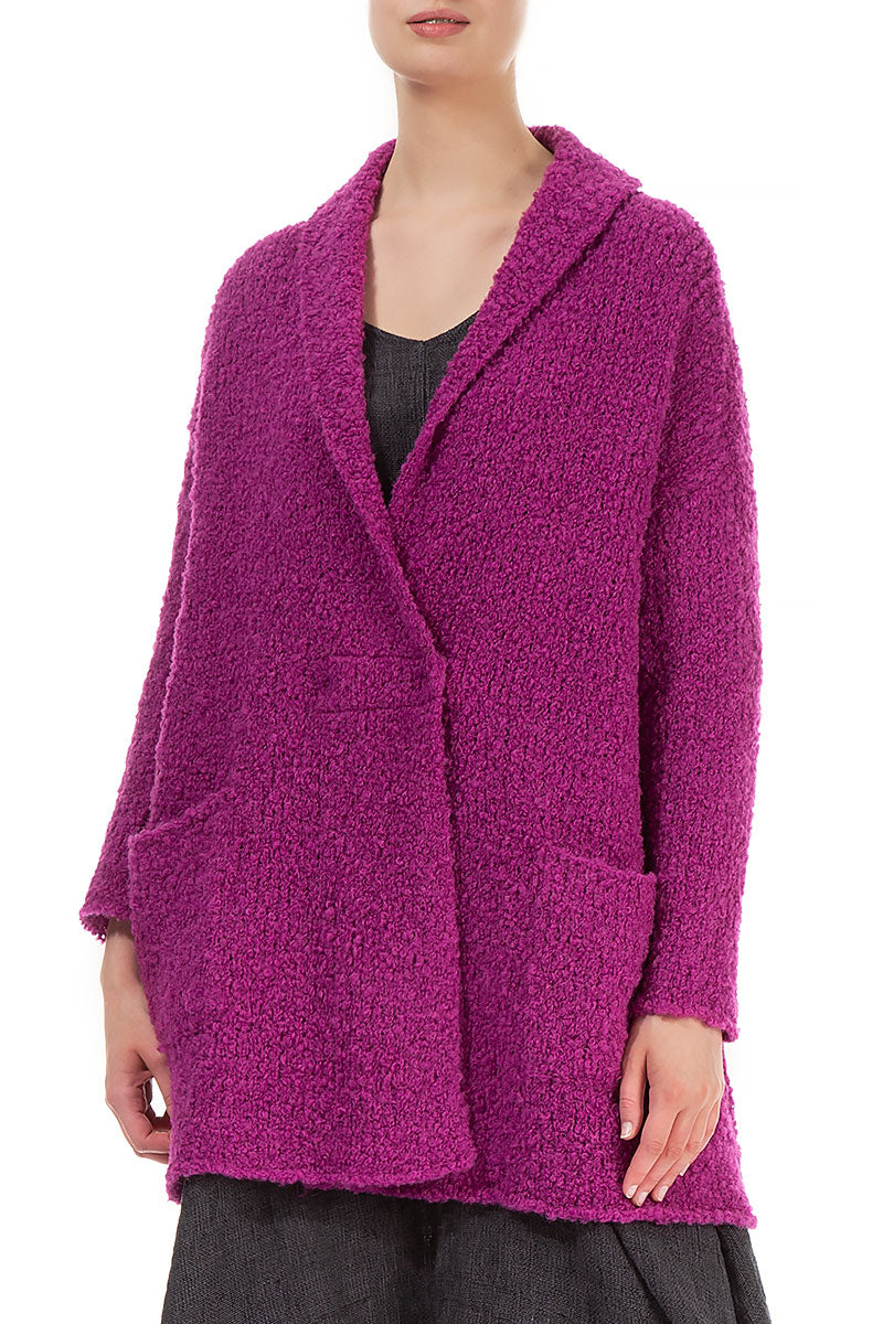 Side Pockets Royal Fuchsia Alpaca Wool Cardigan 4
