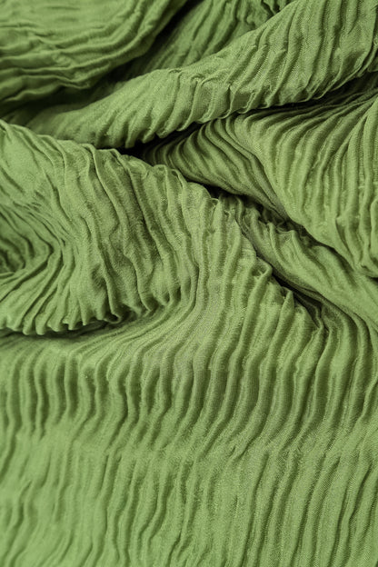 Side Pockets Shamrock Green Plissé Silk Blouse