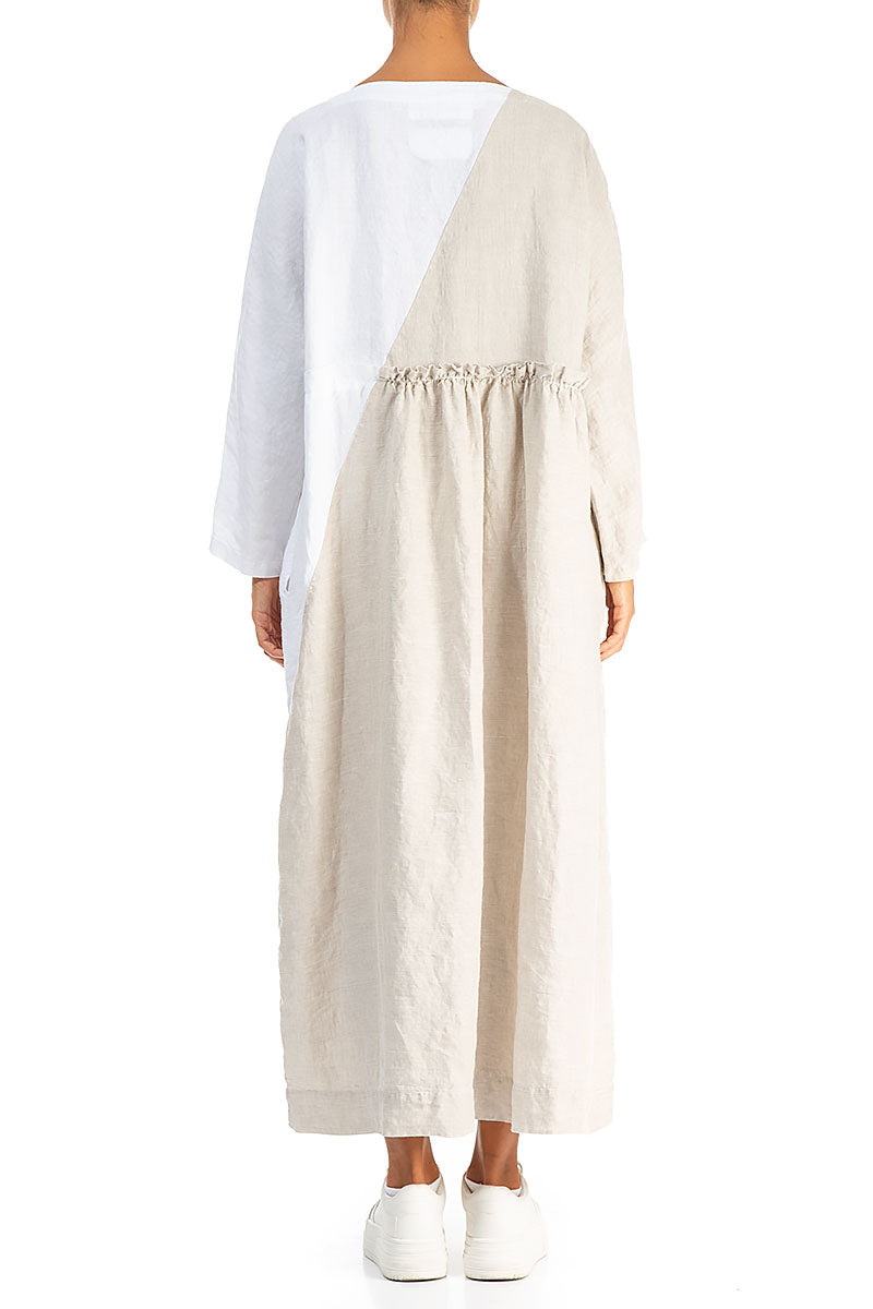 Side Ribbon Natural White Linen Dress 2