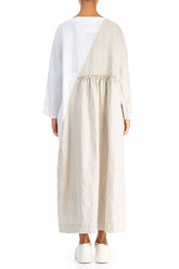 Side Ribbon Natural White Linen Dress 2