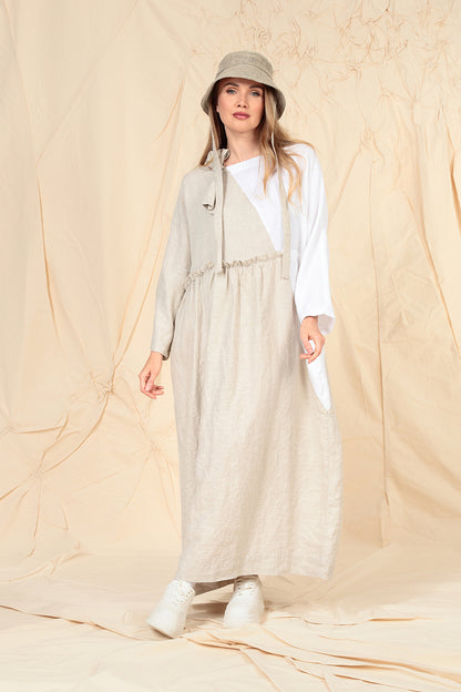 Side Ribbon Natural White Linen Dress 5