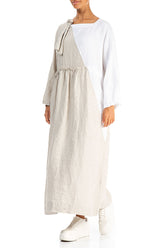 Side Ribbon Natural White Linen Dress 3