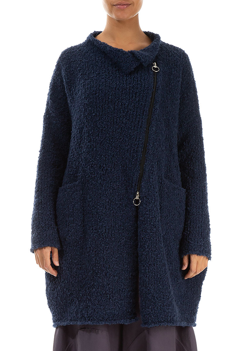 Side Zip Blue Violet Alpaca Wool Cardigan 1