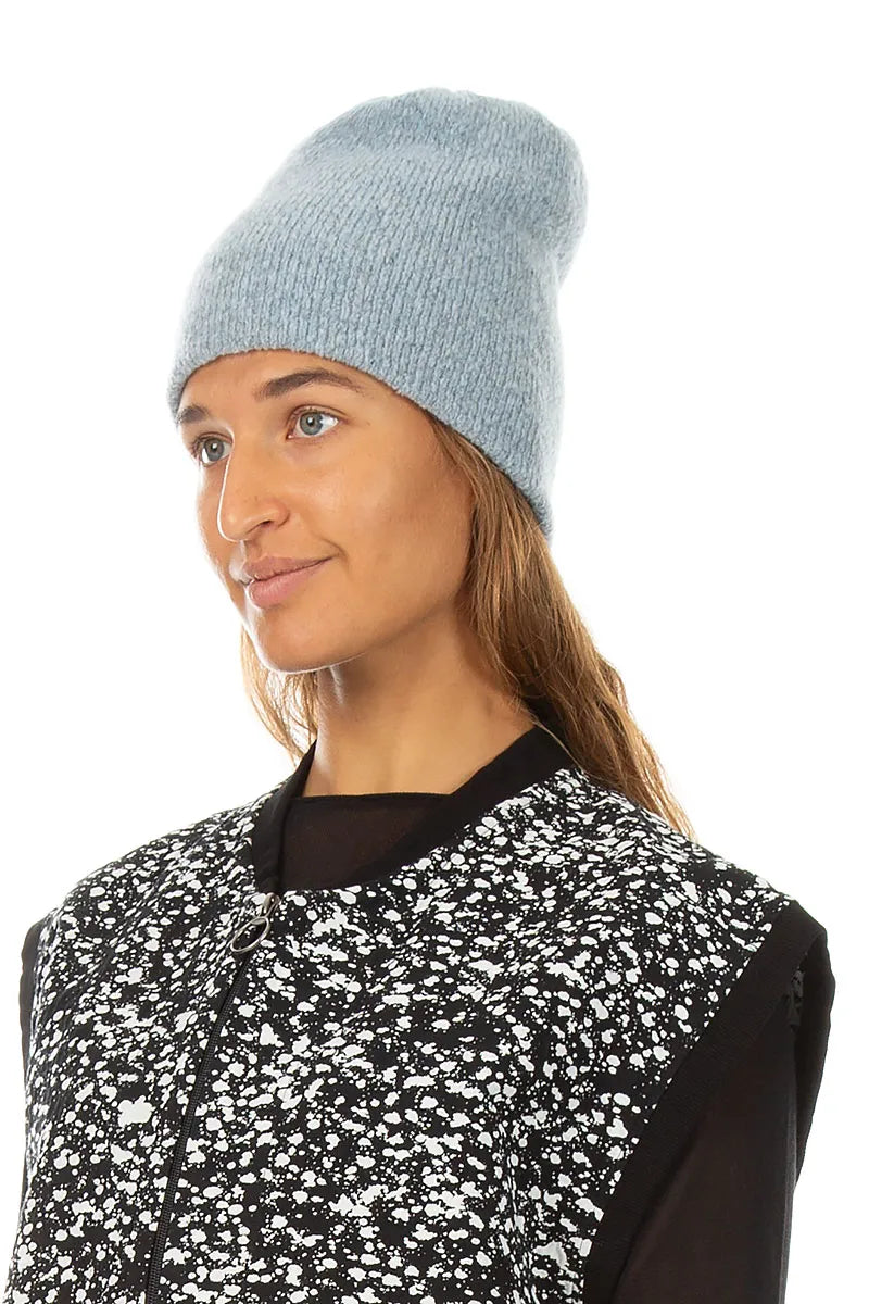 Silver Blue Wool Beanie Hat 1