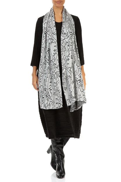 Silver Devoré Feather Silk Scarf 3