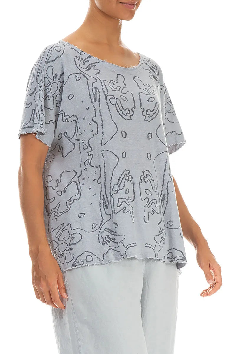 Silver Grey Floral Linen Jersey Top 3