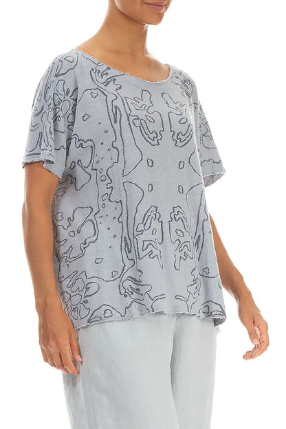 Silver Grey Floral Linen Jersey Top 3