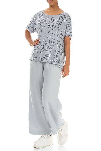 Silver Grey Floral Linen Jersey Top 4