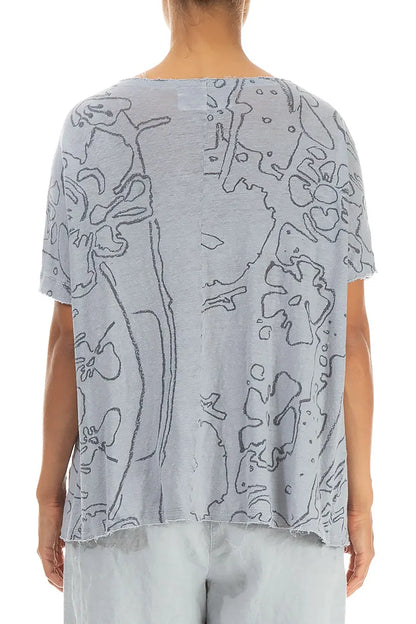 Silver Grey Floral Linen Jersey Top 2