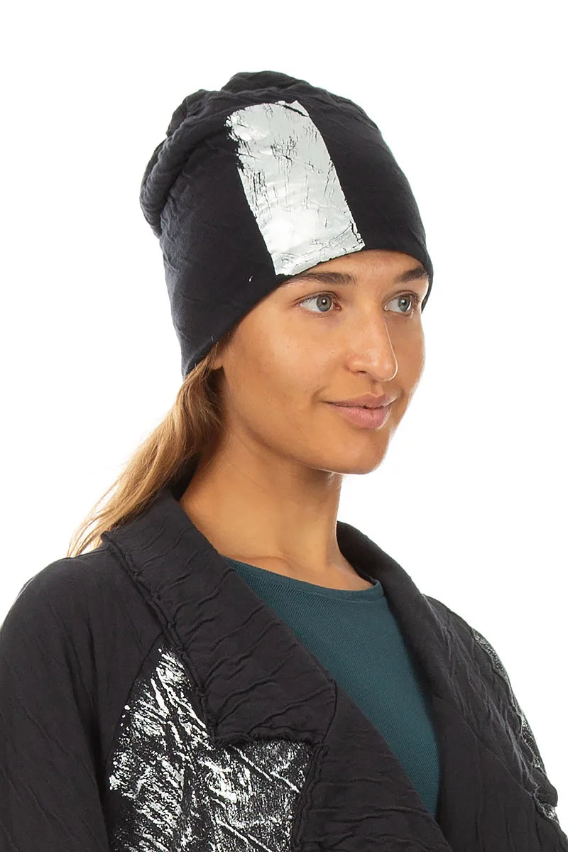 Silver Metallic Grey Wavy Cotton Beanie Hat