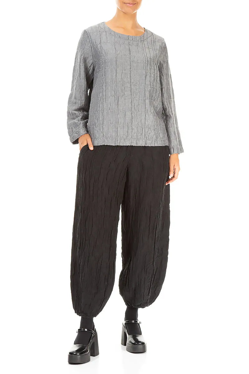 Silver Pleated Silk Linen Blouse 4