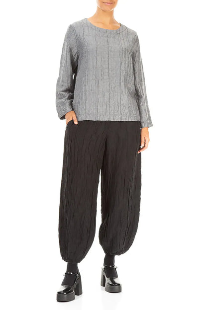 Silver Pleated Silk Linen Blouse 4