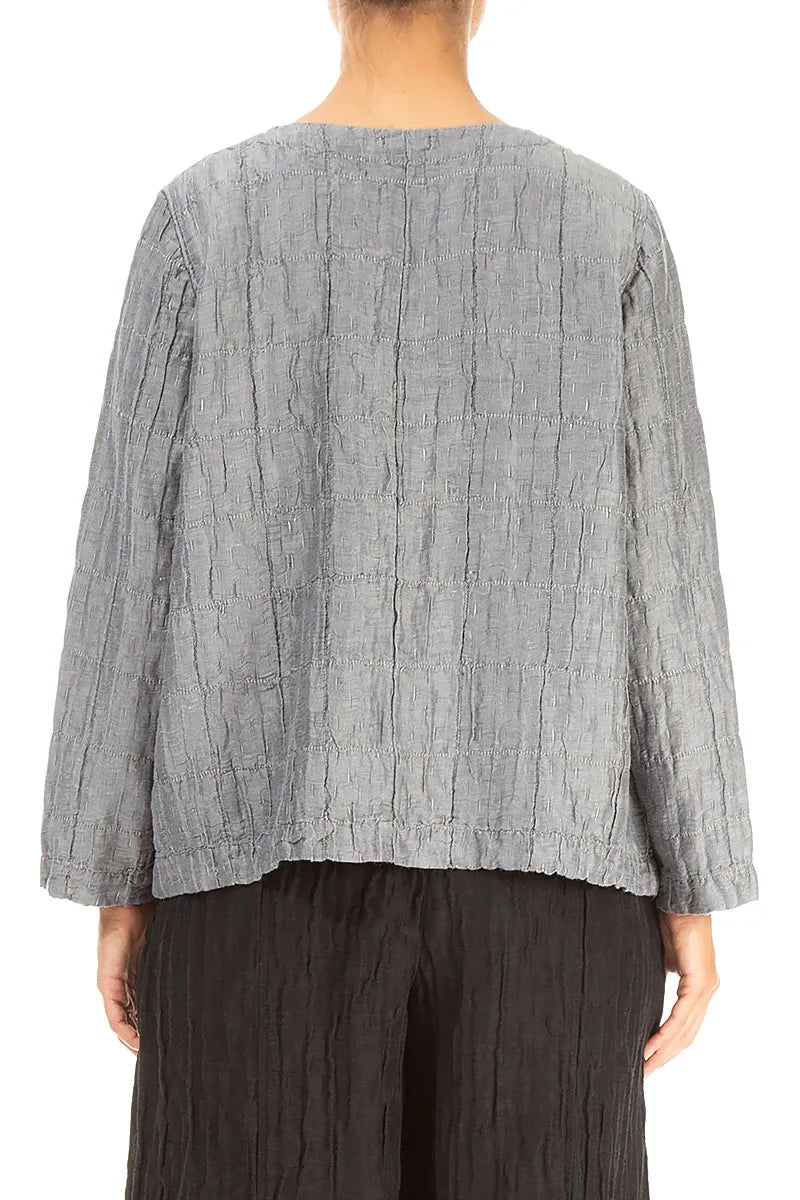 Silver Pleated Silk Linen Blouse 2