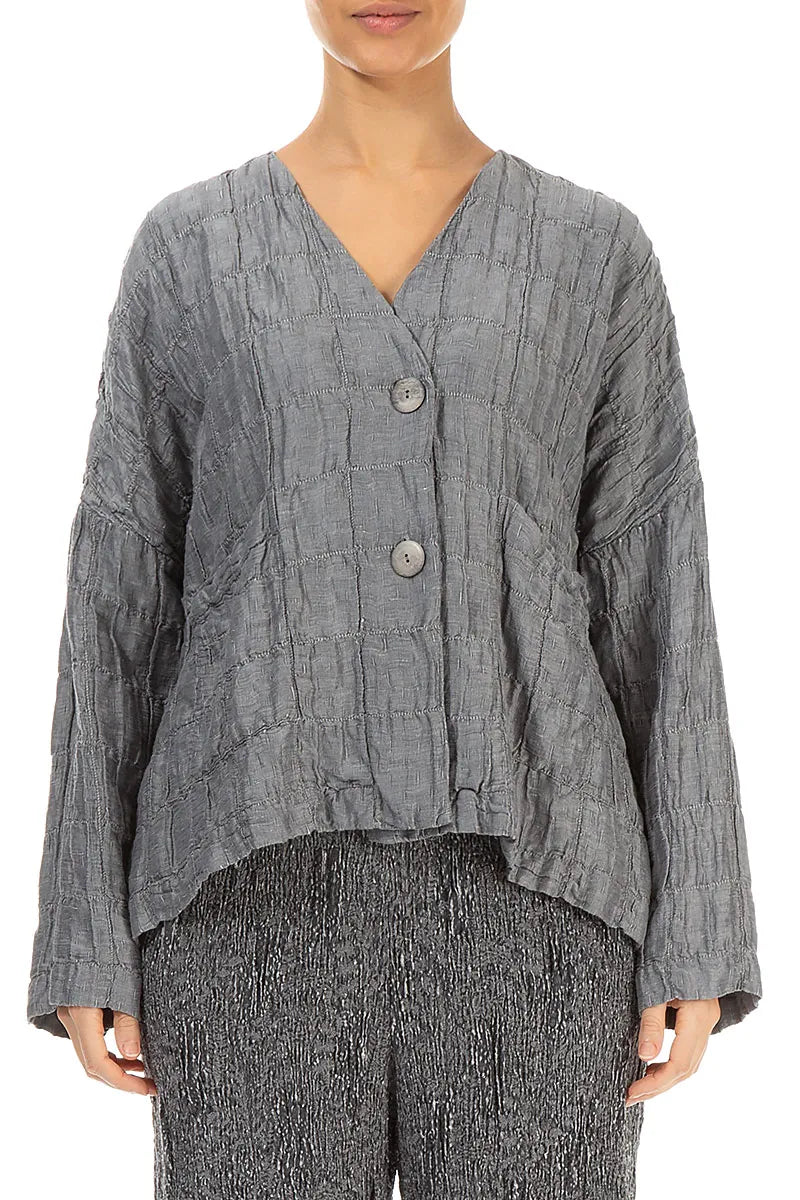 Silver Pleated Silk Linen Jacket 1