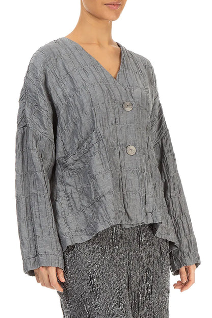 Silver Pleated Silk Linen Jacket 3
