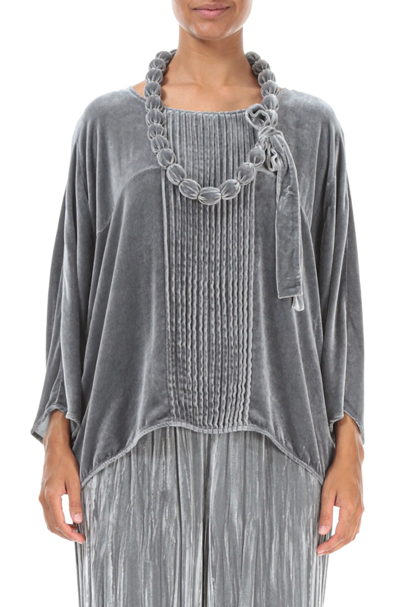 Silver Silk Velvet Bead Necklace 1