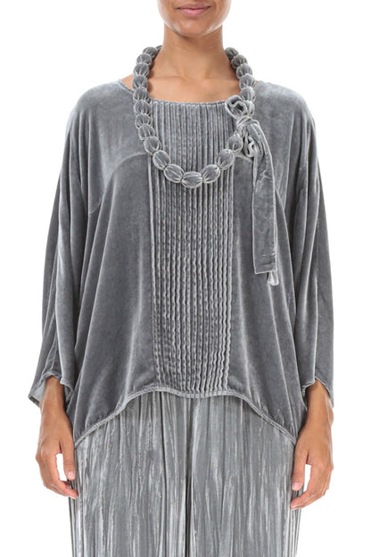 Collier de perles en velours de soie argenté