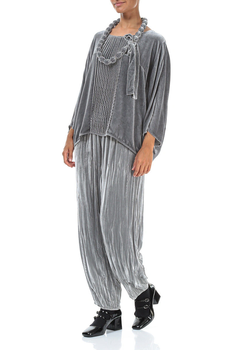 Silver Silk Velvet Bead Necklace 2