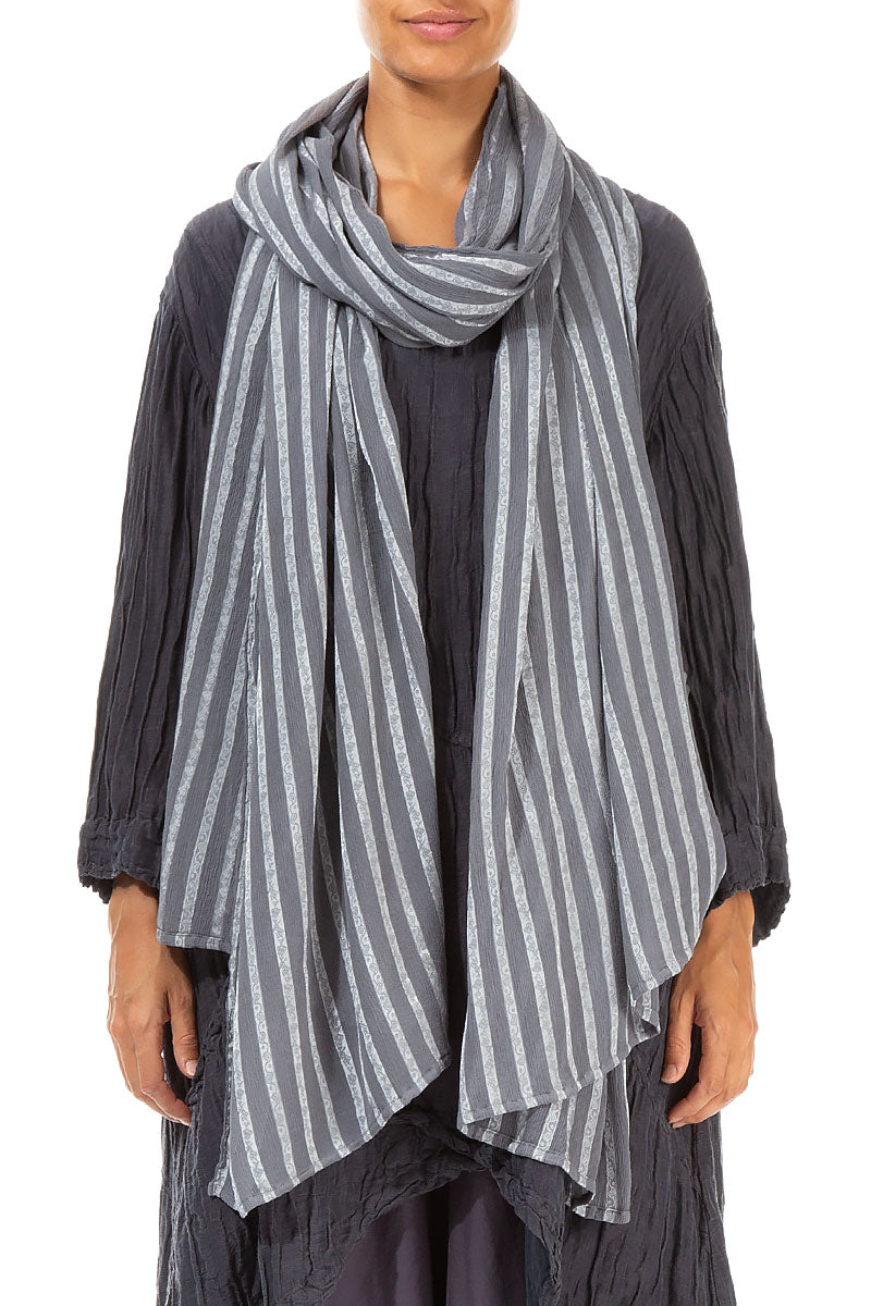 Silver Stripes Textured Silk Scarf 1