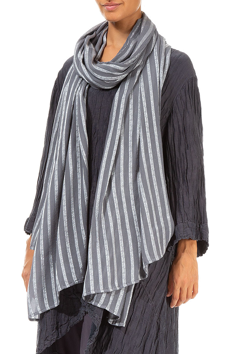 Silver Stripes Textured Silk Scarf 3