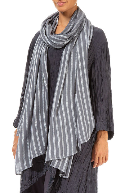Silver Stripes Textured Silk Scarf 3