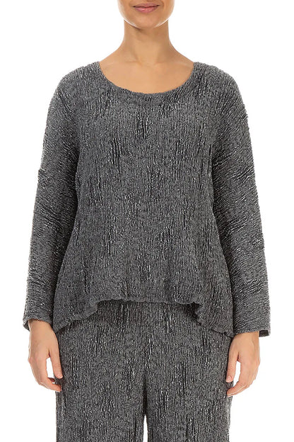 Silver Textured Silk Linen Blouse