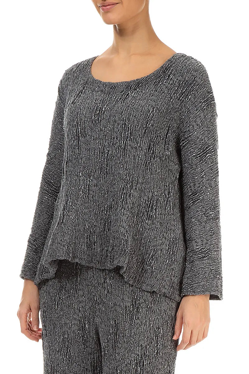 Silver Textured Silk Linen Blouse