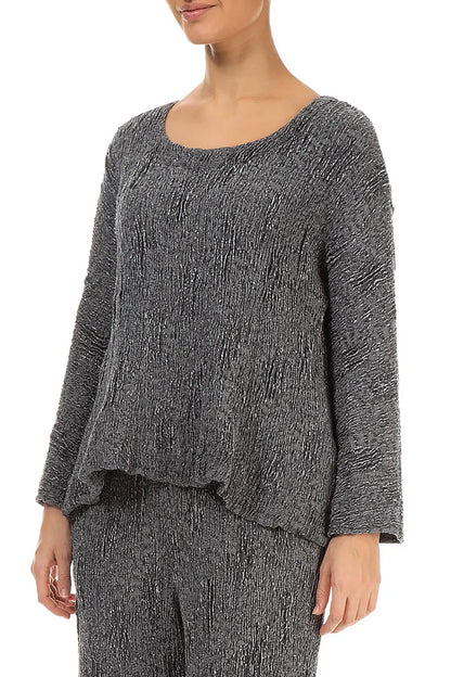 Silver Textured Silk Linen Blouse