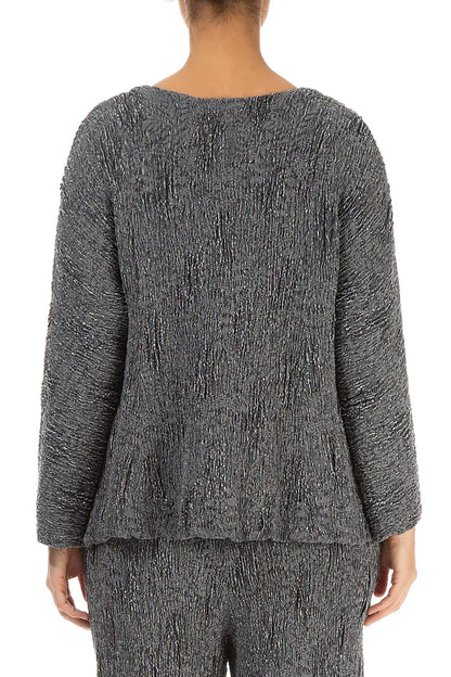Silver Textured Silk Linen Blouse