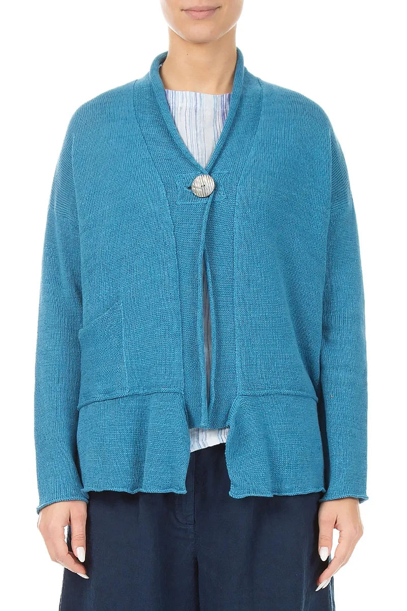 Single Button Denim Linen Cardigan 1