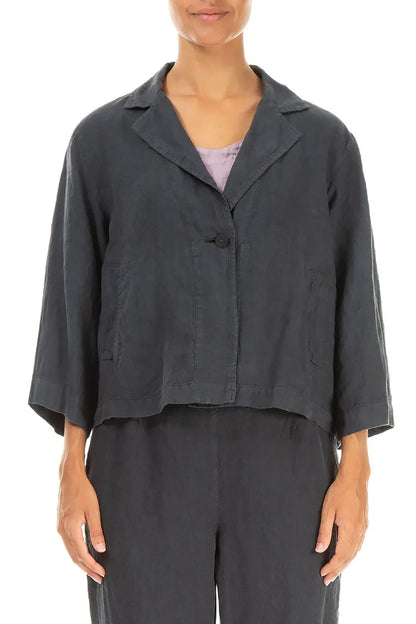Single Button Graphite Linen Blazer Jacket 1