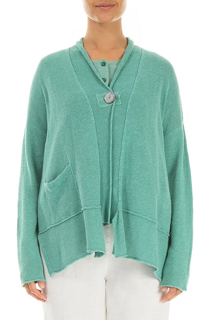 Einreihiger Leinen-Cardigan in Mint