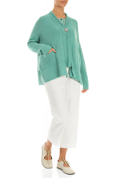 Einreihiger Leinen-Cardigan in Mint