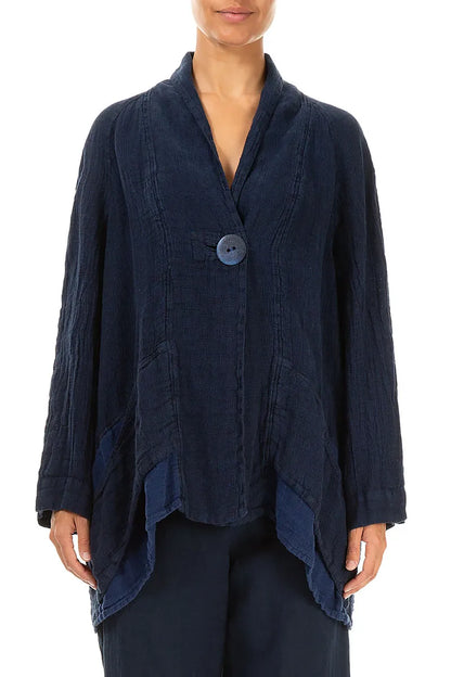 Single Button Navy Mélange Linen Jacket 1