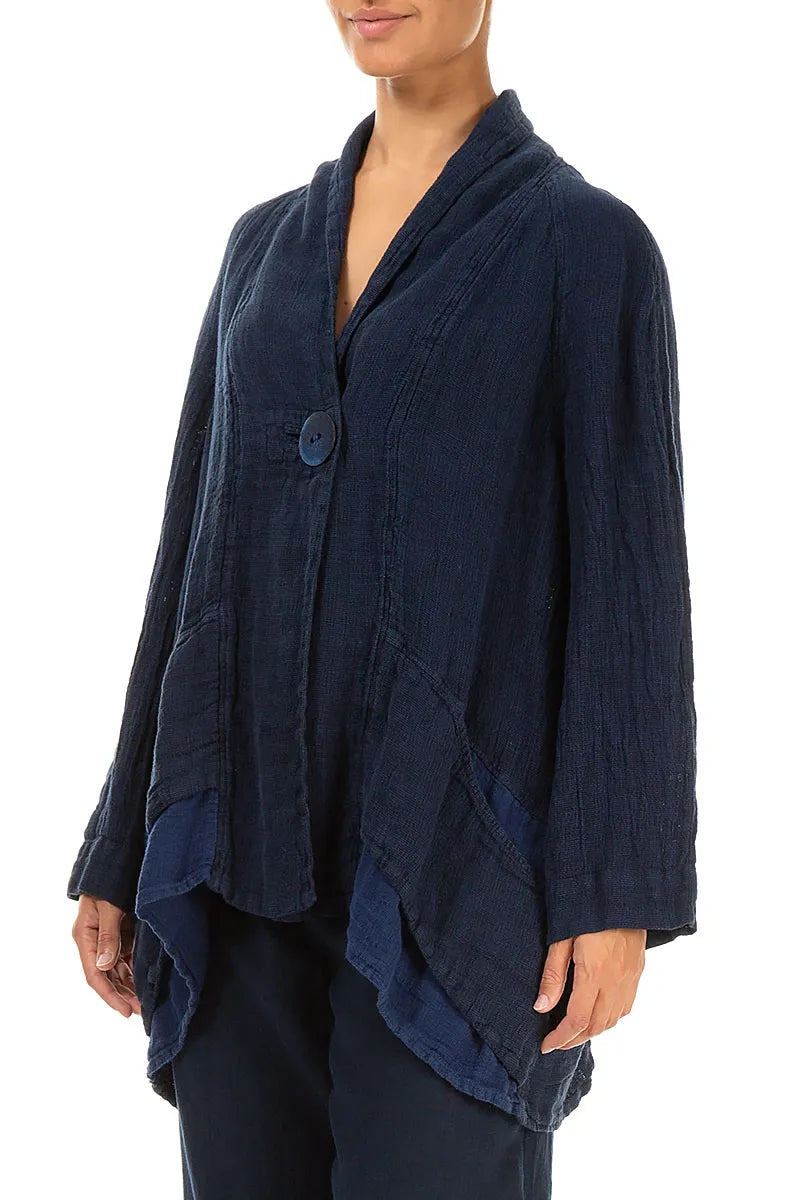 Single Button Navy Mélange Linen Jacket 3