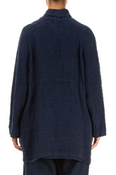 Single Button Navy Mélange Linen Jacket 2