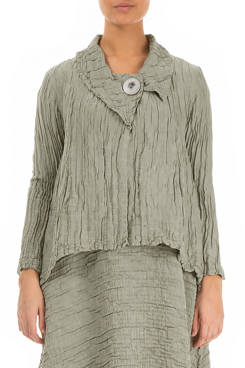Single Button Olive Grey Crinkled Silk Linen Jacket 1