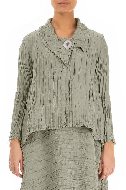 Single Button Olive Grey Crinkled Silk Linen Jacket 1