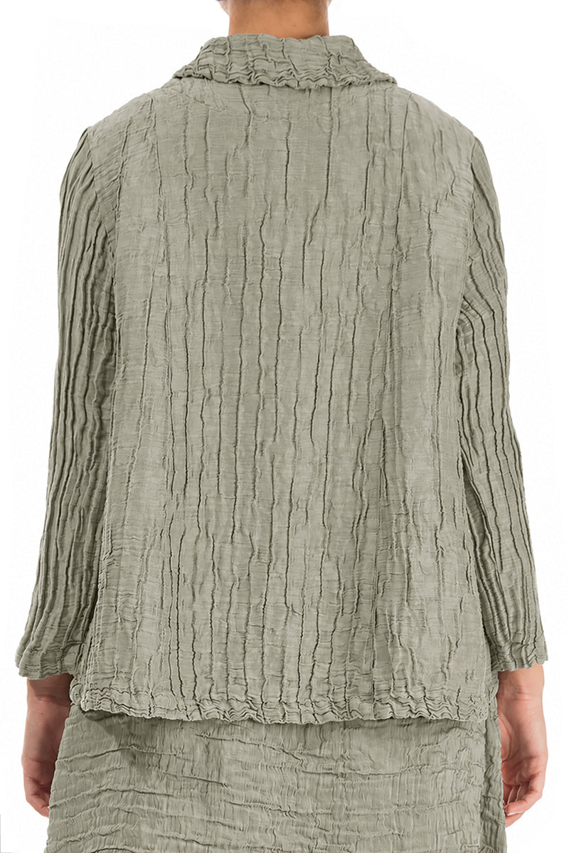 Single Button Olive Grey Crinkled Silk Linen Jacket 2
