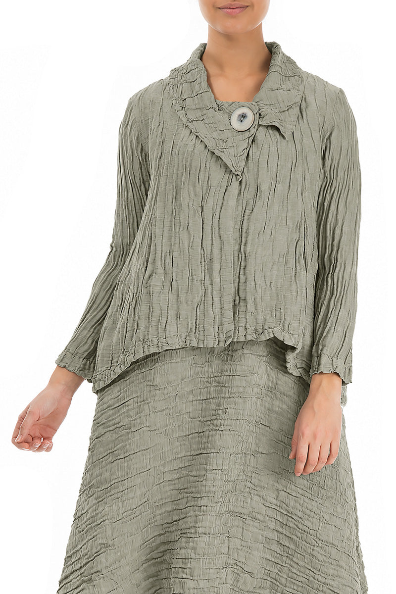 Single Button Olive Grey Crinkled Silk Linen Jacket 4
