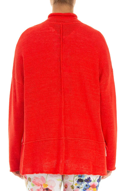 Einreihiger roter Leinen-Cardigan