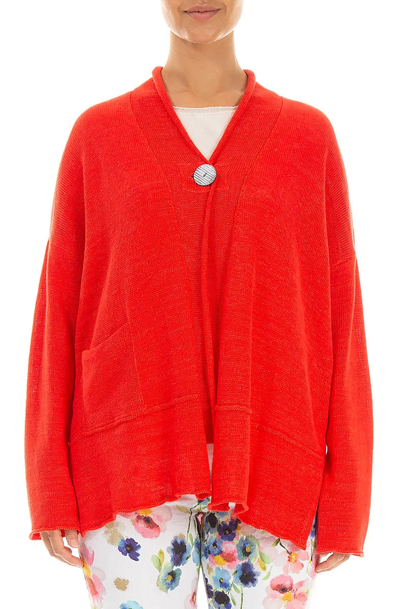 Einreihiger roter Leinen-Cardigan