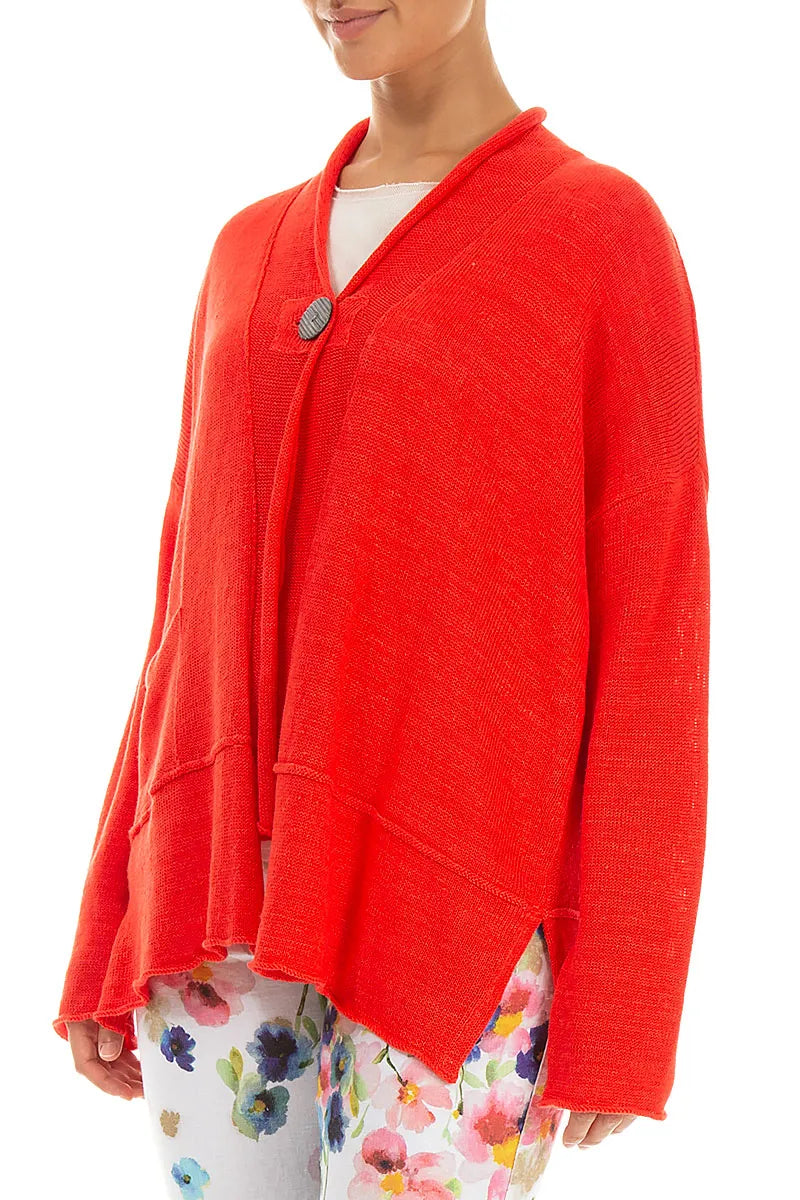 Einreihiger roter Leinen-Cardigan