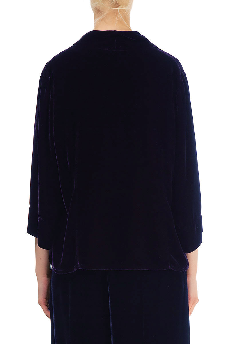 Einreihige Jacke aus königsviolettem Seidensamt