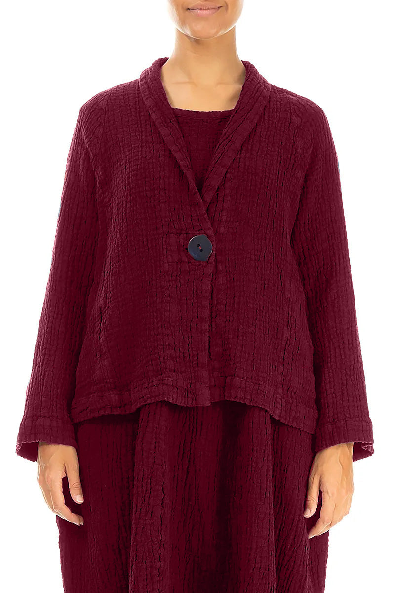 Single Button Ruby Textured Linen Jacket