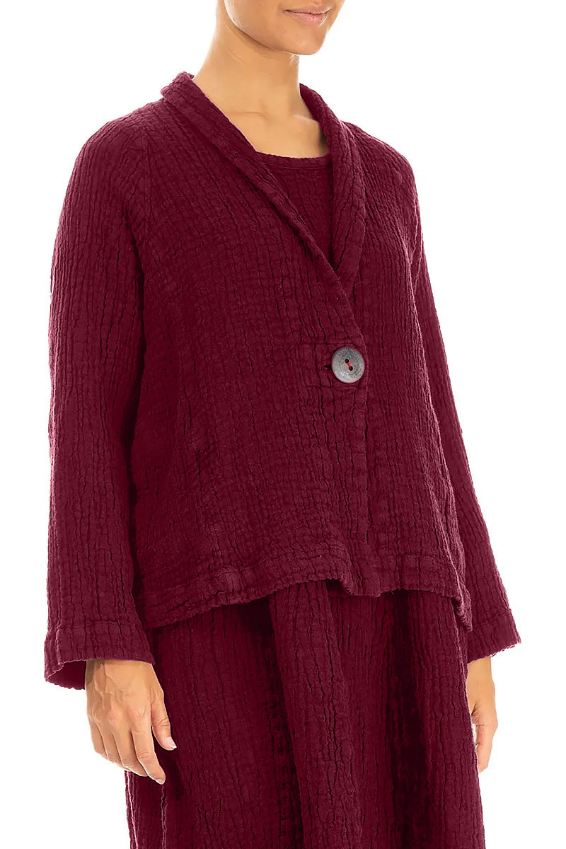 Single Button Ruby Textured Linen Jacket