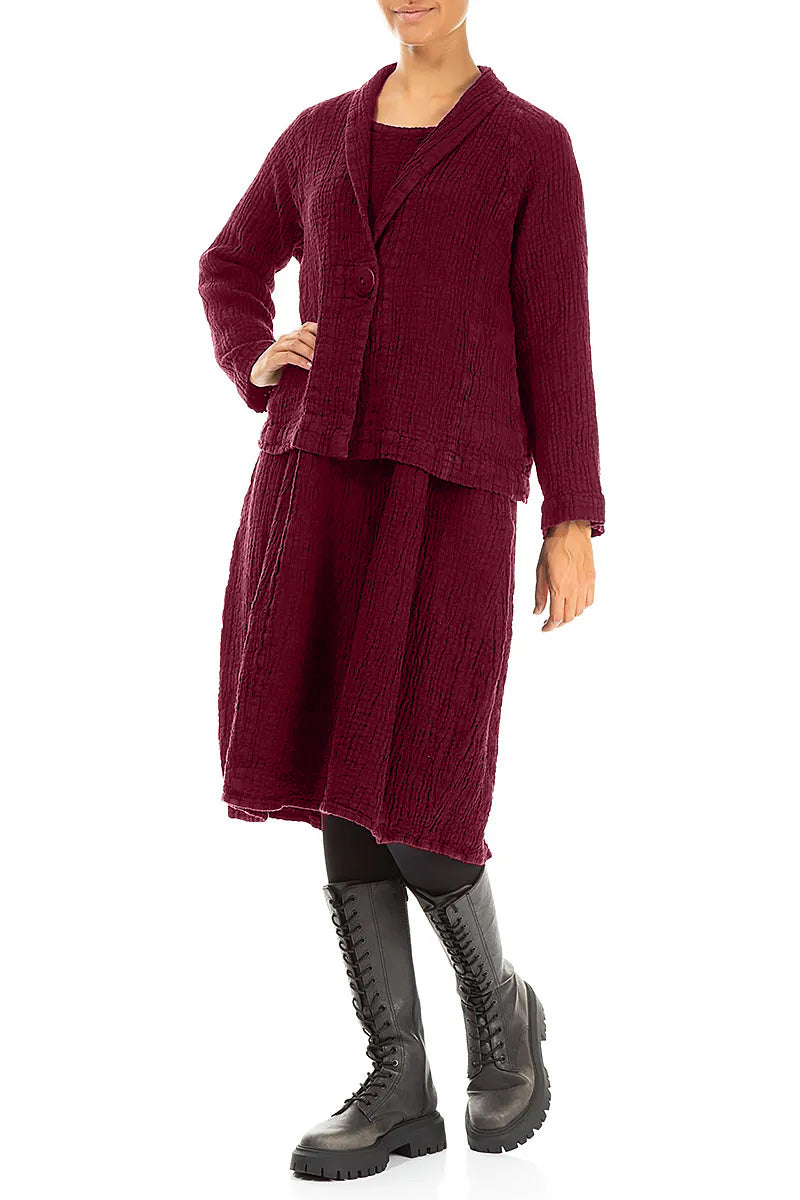 Single Button Ruby Textured Linen Jacket