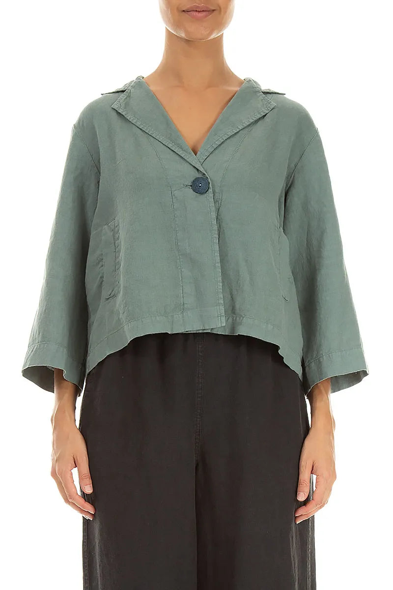 Single Button Sage Linen Blazer Jacket 1