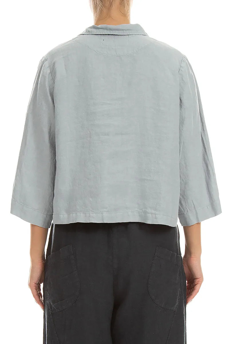 Single Button Silver Grey Linen Blazer Jacket 2