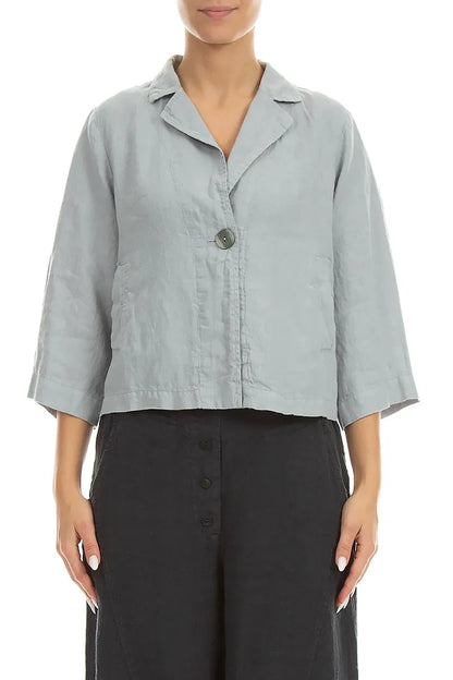 Veste Blazer en Lin Gris Argenté à Bouton Unique